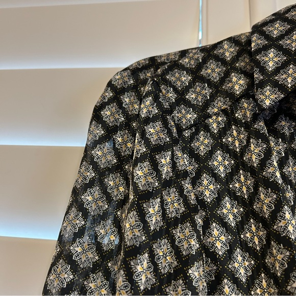 Zara Smocked Ruffle V Neck Mini Dress Long Sleeved Metallic Thread Black - Picture 3 of 6